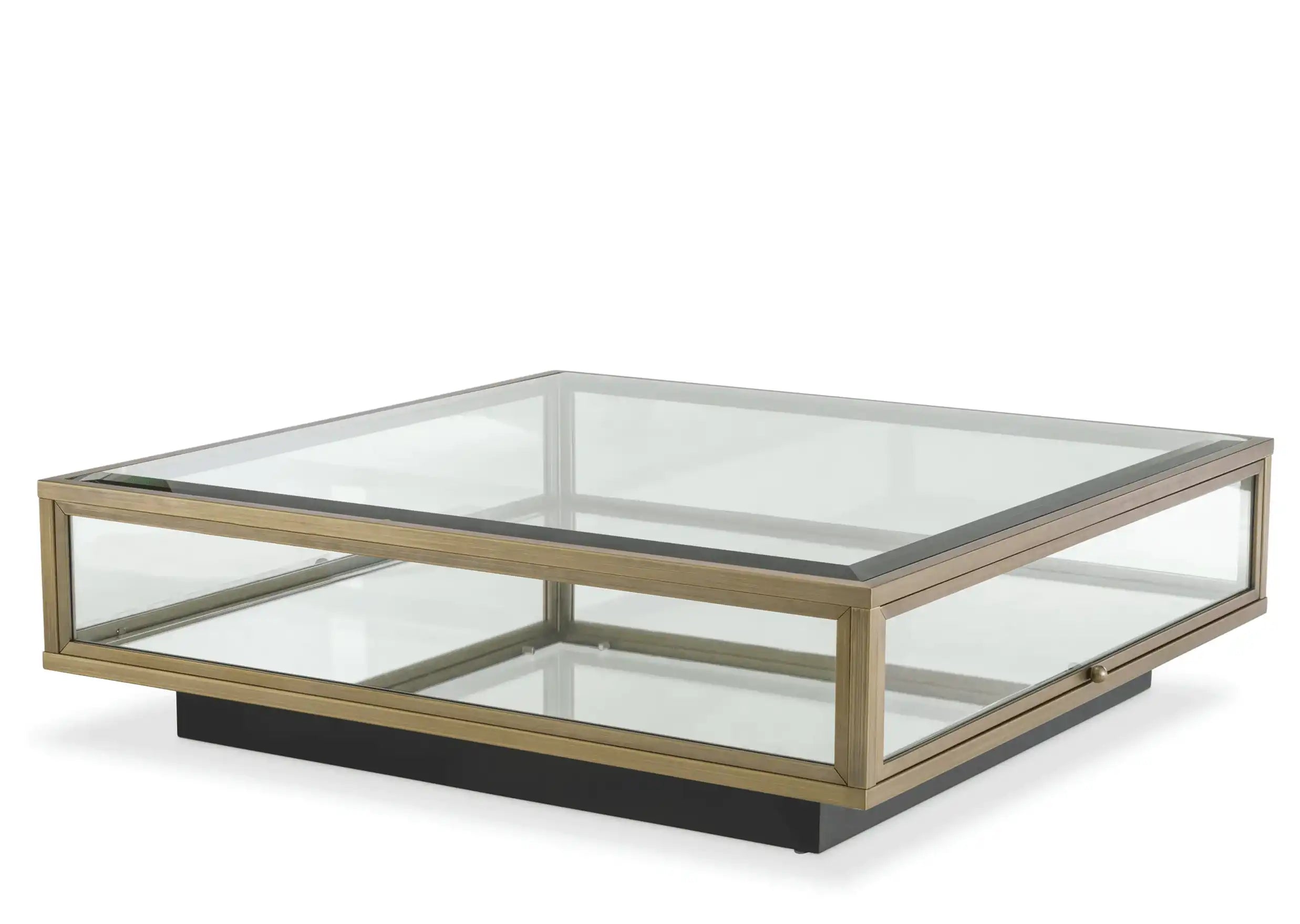 Ryan Couchtisch Handarbeit Gebürstetes Messingfinish Schwarze Basis Glas - HomeDesign Knaus