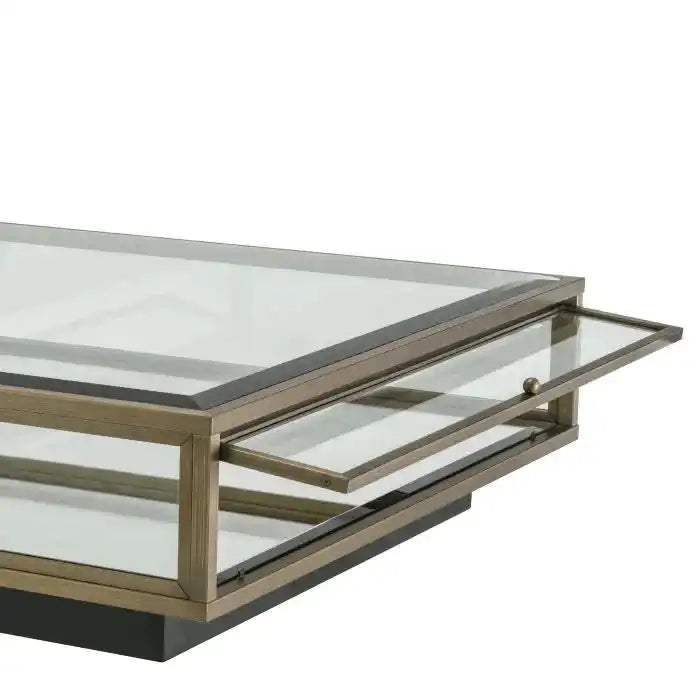 Ryan Couchtisch Handarbeit Gebürstetes Messingfinish Schwarze Basis Glas - HomeDesign Knaus