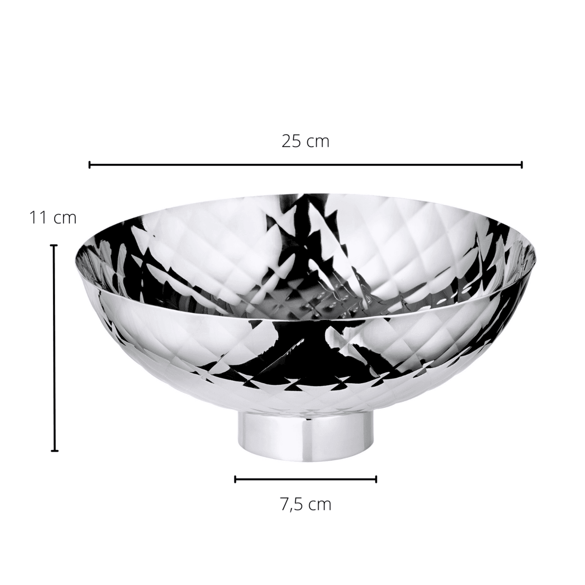 Schale Leonora (Ø 25 cm, Höhe 11 cm), gehämmert, Edelstahl hochglanzpoliert - HomeDesign Knaus