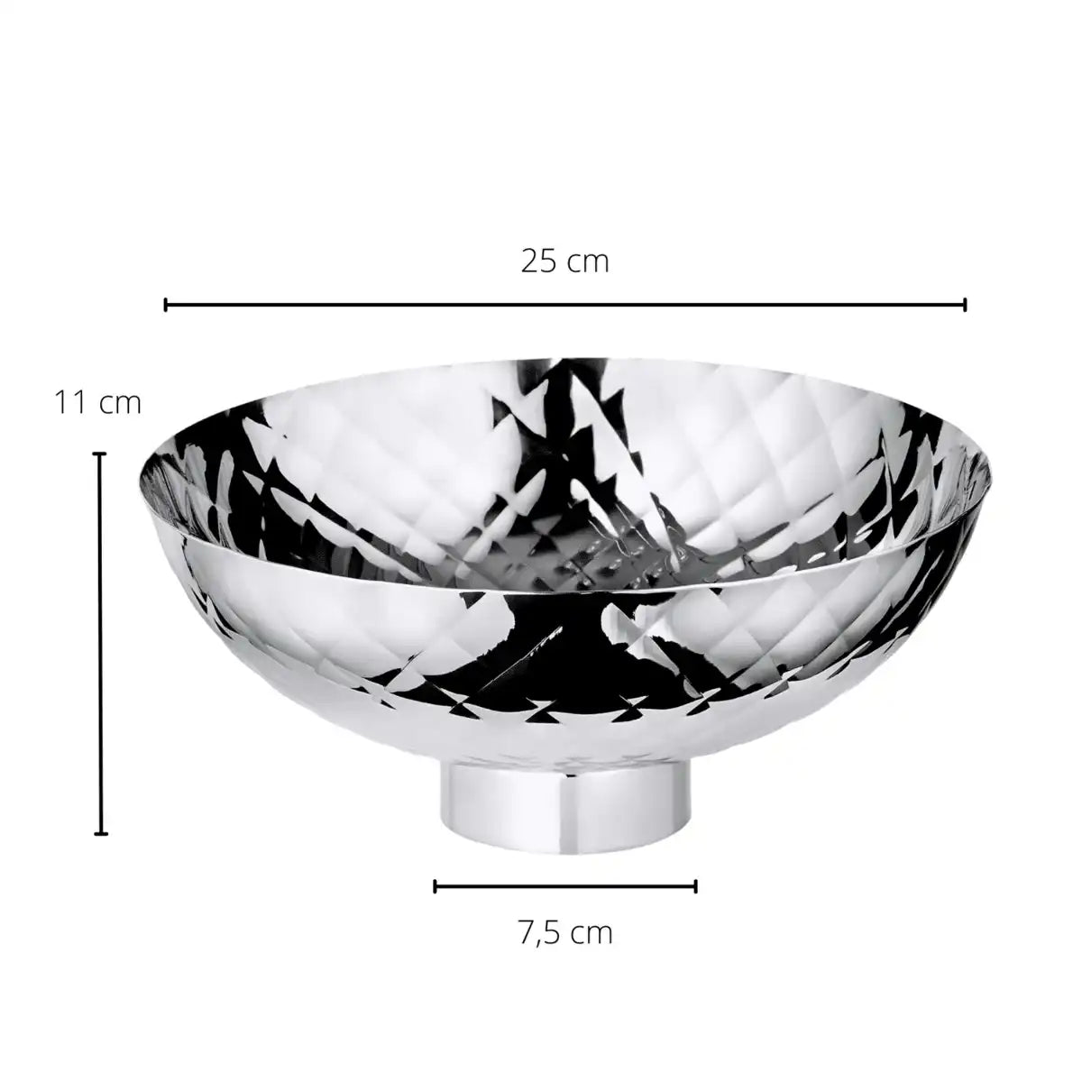 Schale Leonora (Ø 25 cm, Höhe 11 cm), gehämmert, Edelstahl hochglanzpoliert - HomeDesign Knaus