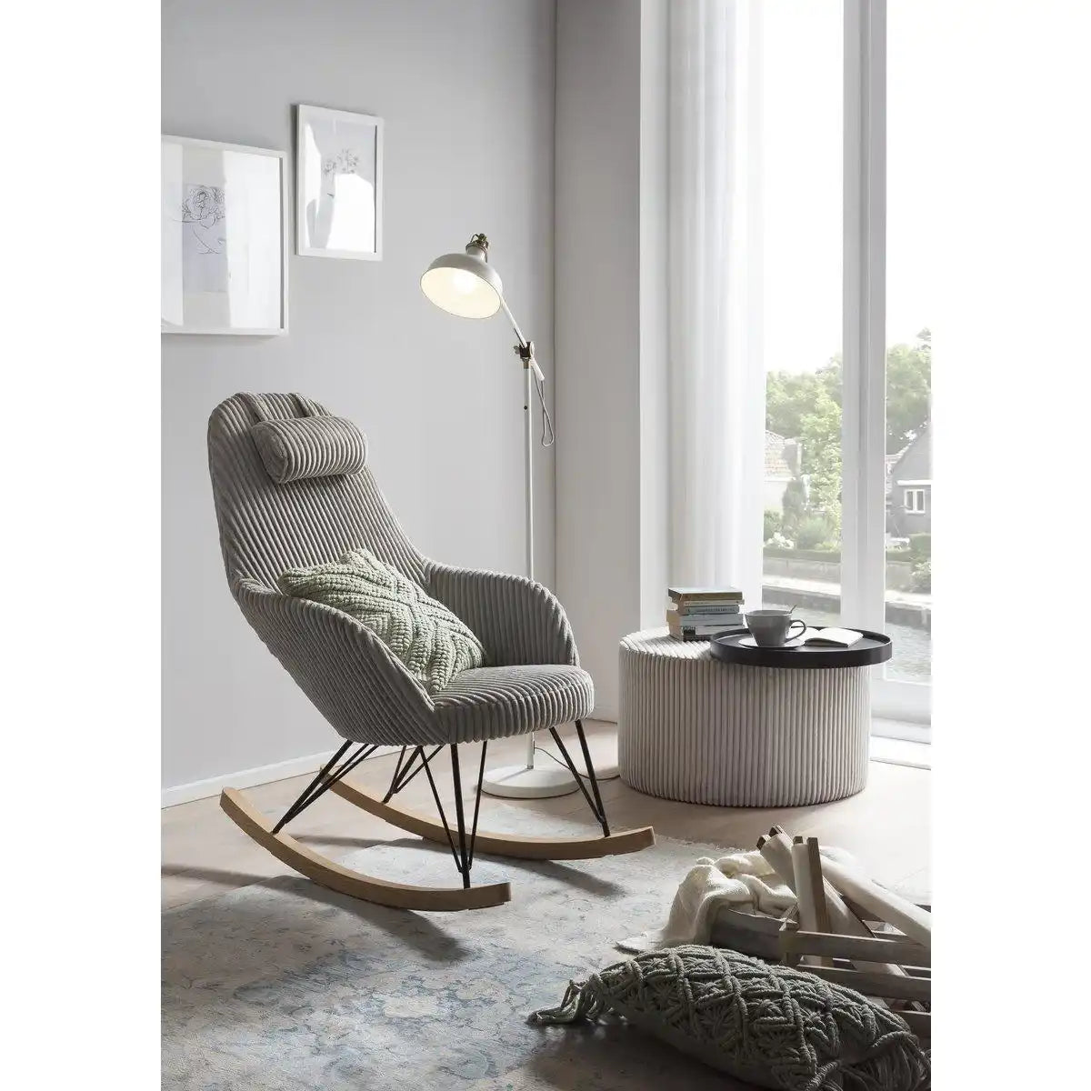 Schaukelstuhl Grau Texturstoff - HomeDesign Knaus