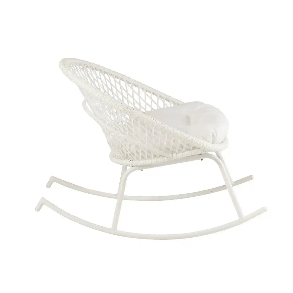 Schaukelstuhl + Kissen Zayo – Metall/Korb – Weiß - HomeDesign Knaus