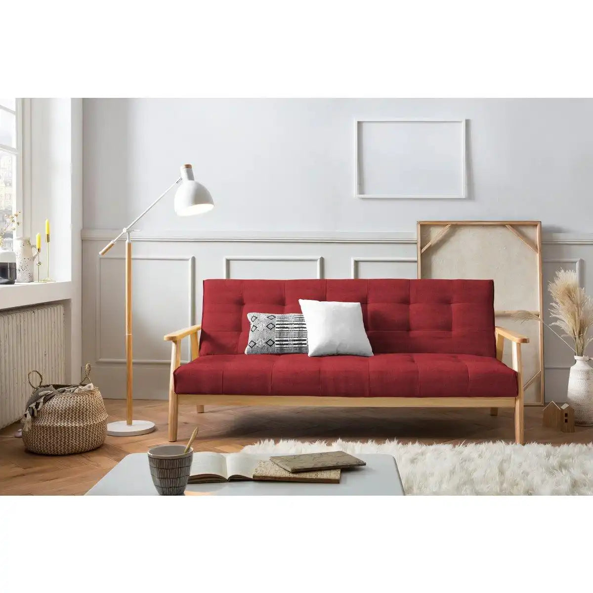 Schlafsofa skandinavisch Strukturstoff kaminrot - HomeDesign Knaus
