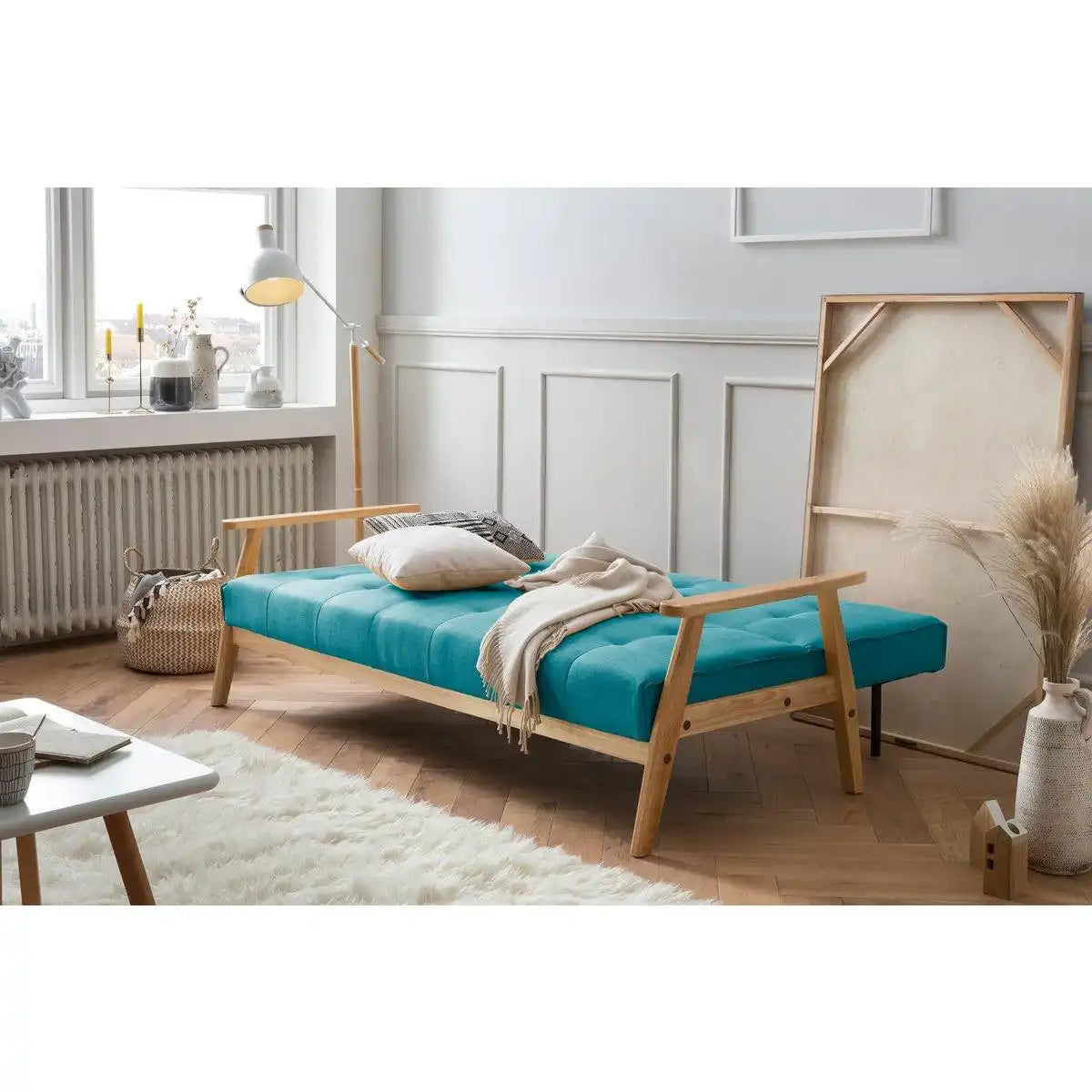 Schlafsofa skandinavisch Strukturstoff petrol - HomeDesign Knaus