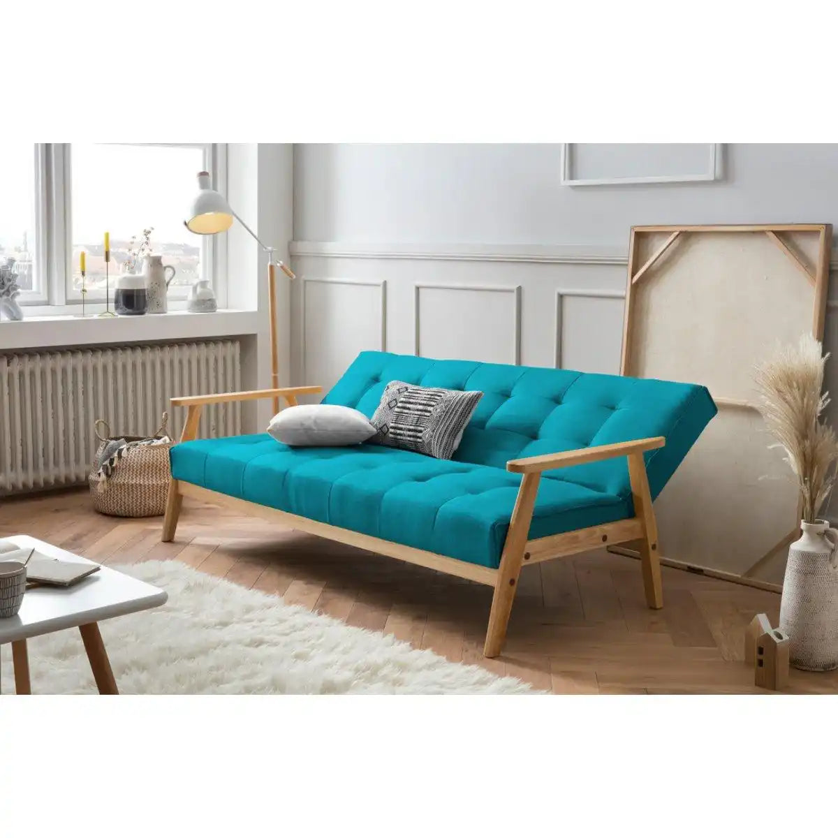 Schlafsofa skandinavisch Strukturstoff petrol - HomeDesign Knaus