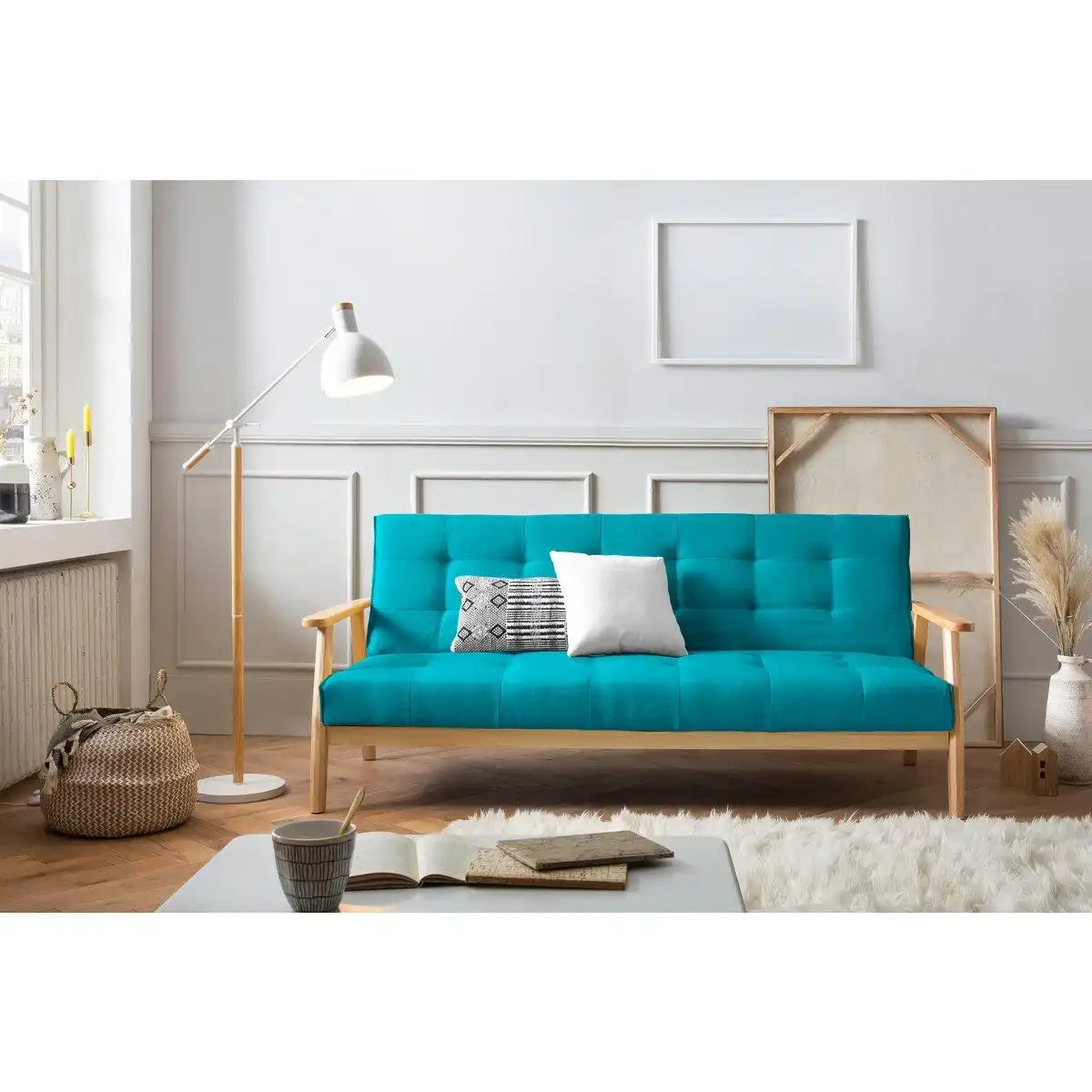 Schlafsofa skandinavisch Strukturstoff petrol - HomeDesign Knaus
