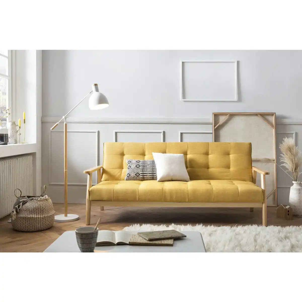 Schlafsofa skandinavisch Strukturstoff senfgelb - HomeDesign Knaus