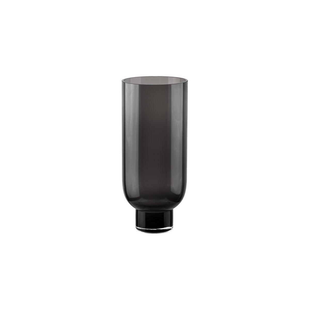 Schlichte moderne Glasvase, zylindrische Form auf elegantem Sockel, dunkelgrau, OMAHA14GR - HomeDesign Knaus