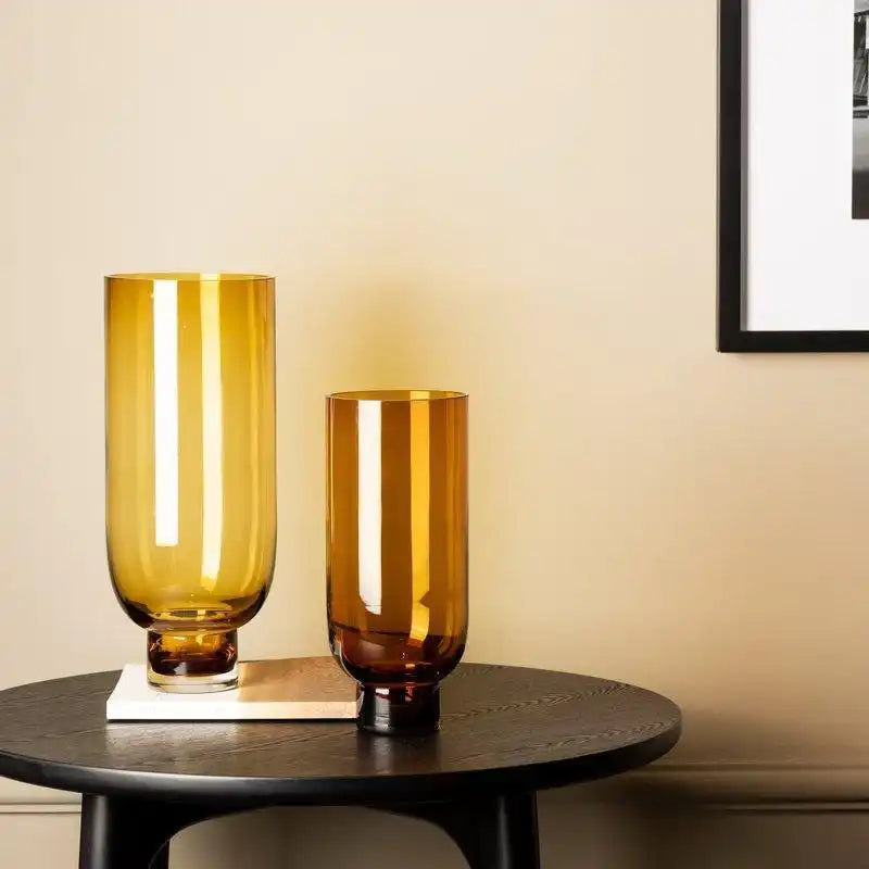 Schlichte moderne Glasvase, zylindrische Form auf festem Sockel, warmes Dunkelorange, OMAHA14AM - HomeDesign Knaus