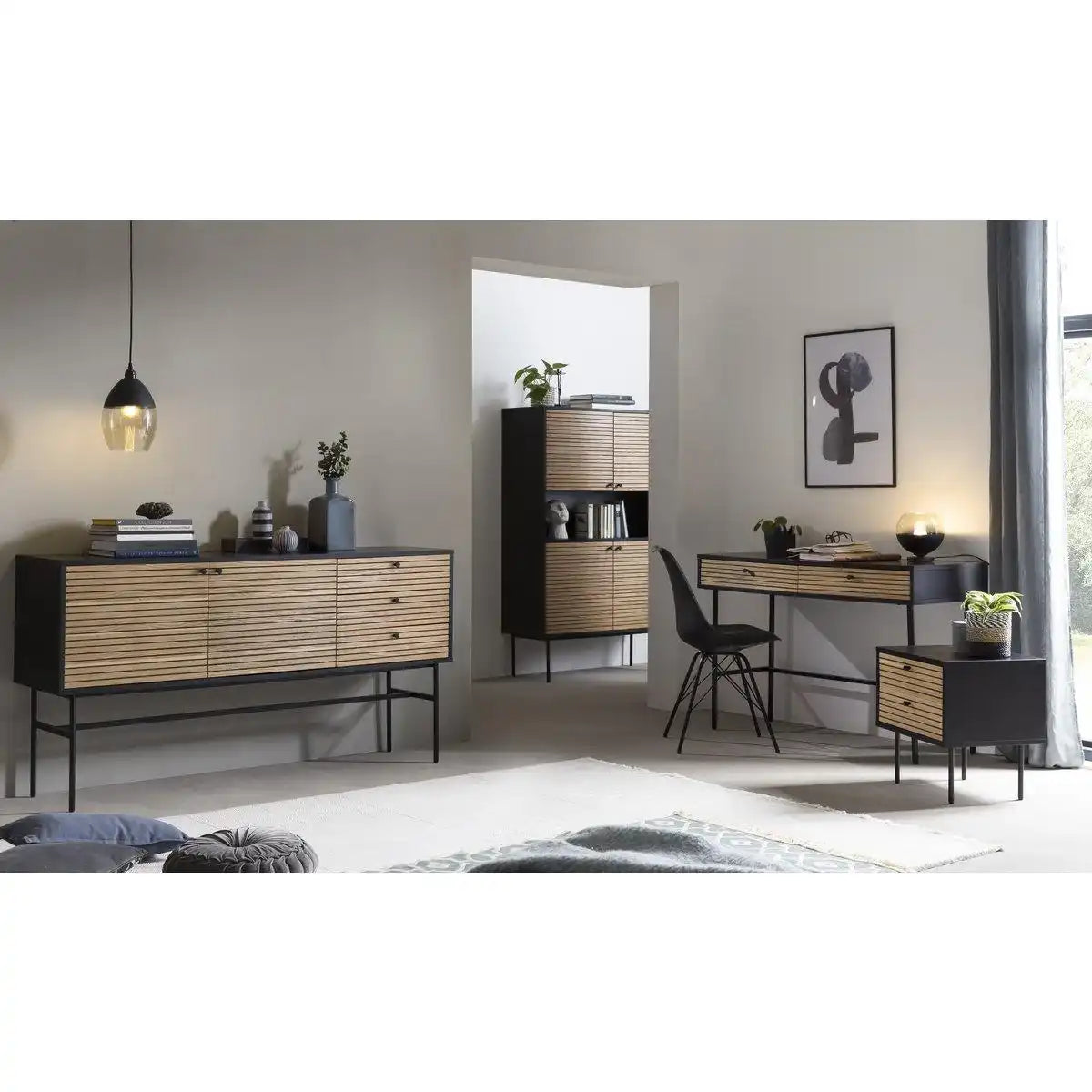 Schreibtisch Schwarz/Eiche Echtholzfurnier - HomeDesign Knaus