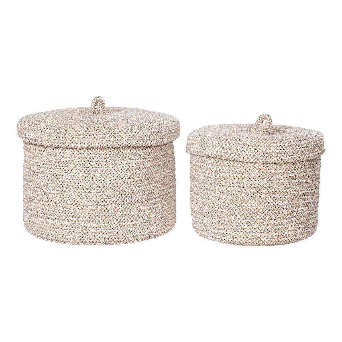 Sebal Basket - Korb mit Deckel, Baumwolle, Beige, 2er-Set - HomeDesign Knaus