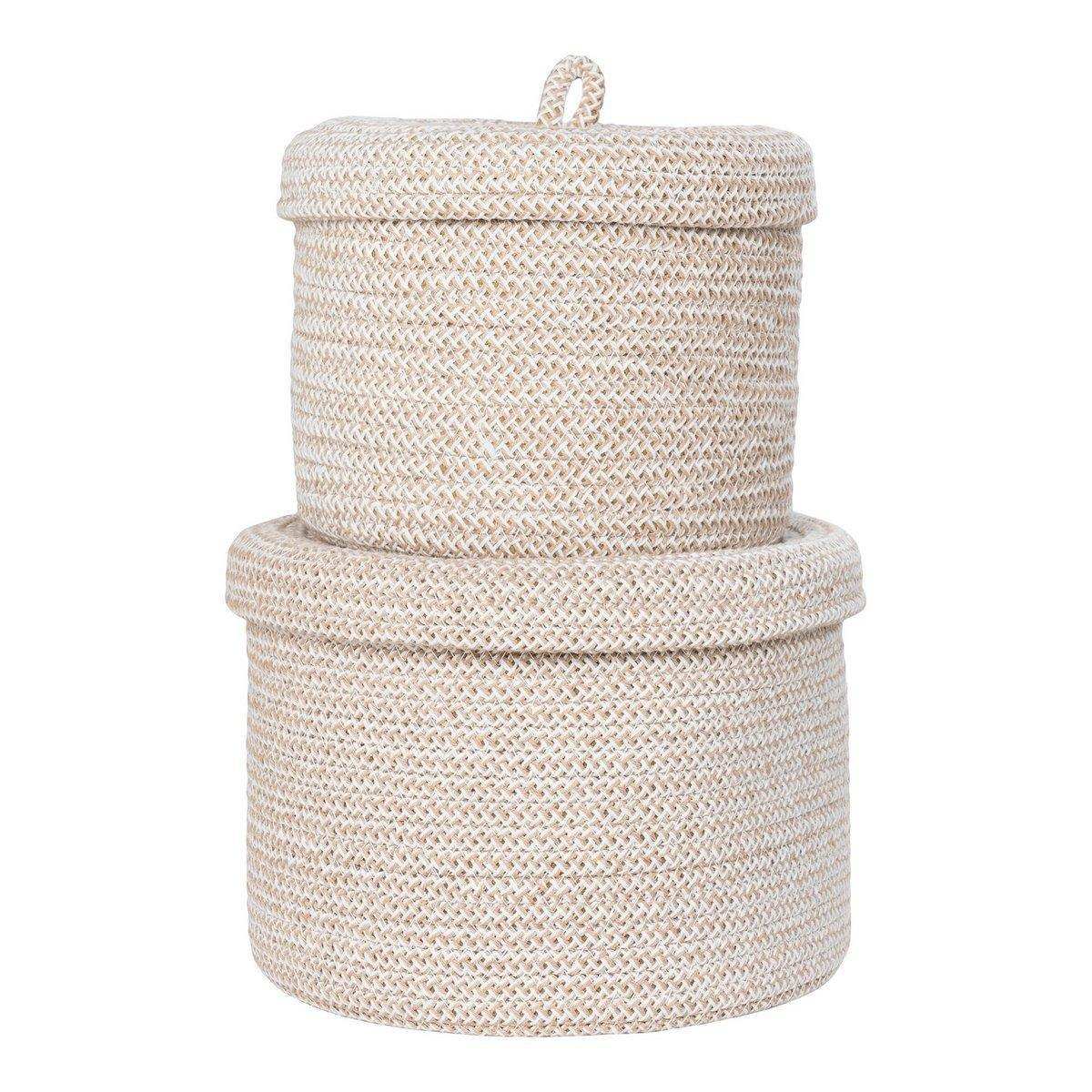 Sebal Basket - Korb mit Deckel, Baumwolle, Beige, 2er-Set - HomeDesign Knaus