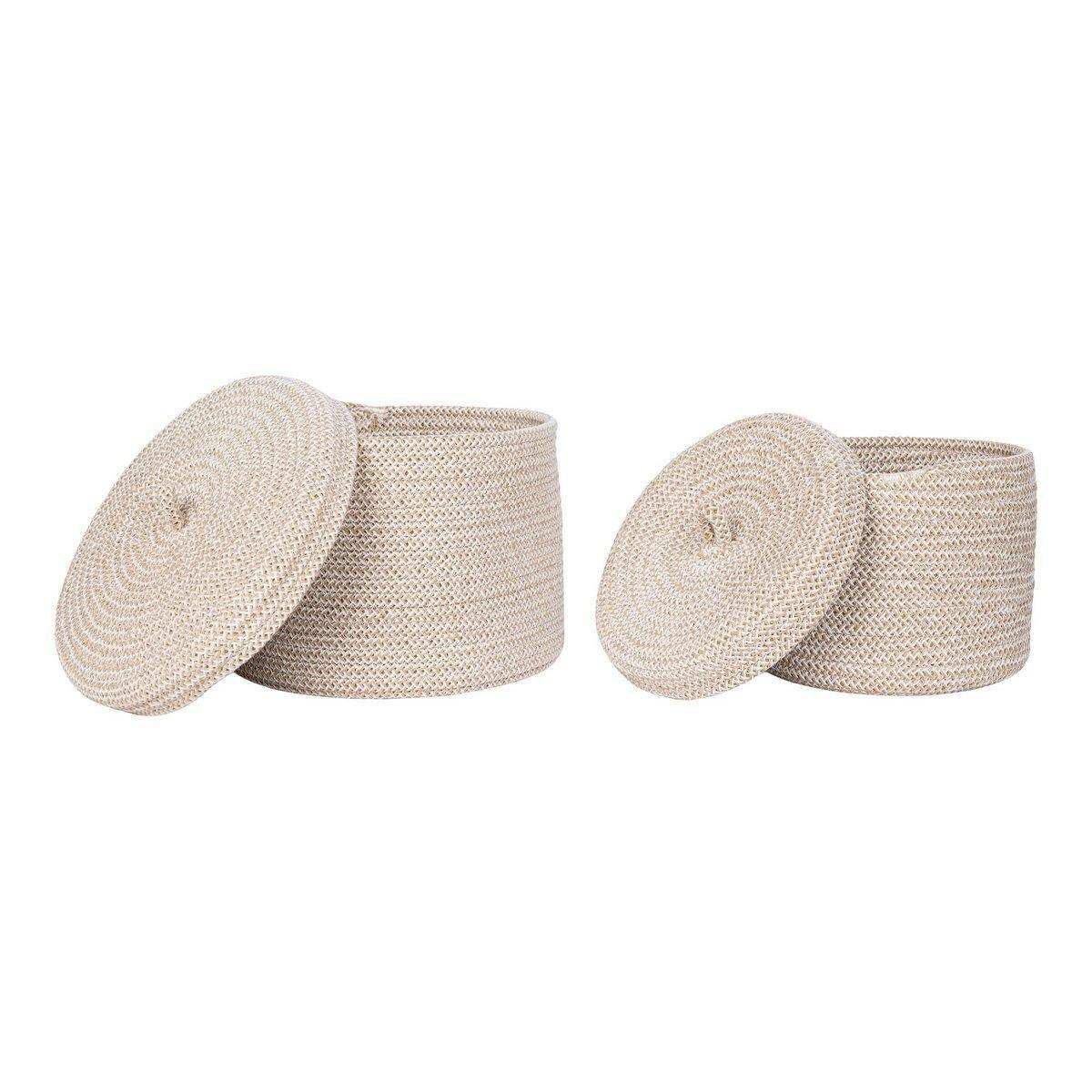Sebal Basket - Korb mit Deckel, Baumwolle, Beige, 2er-Set - HomeDesign Knaus
