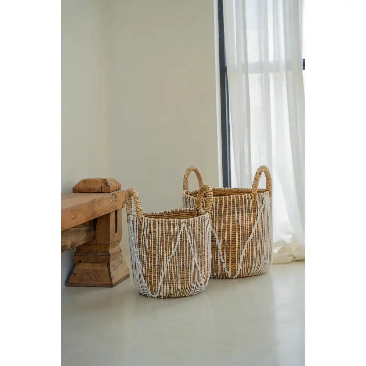 Seegras Aufbewahrungskorb Natur Wäschekorb Makramee 40 cm - HomeDesign Knaus