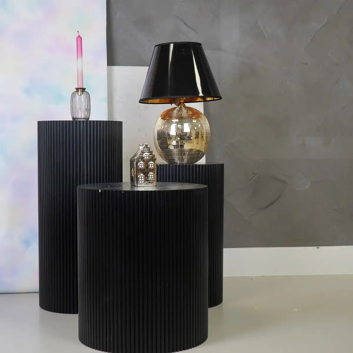 Seitentisch / Säule Zylinder - MDF - Schwarz -30x65 cm - HomeDesign Knaus