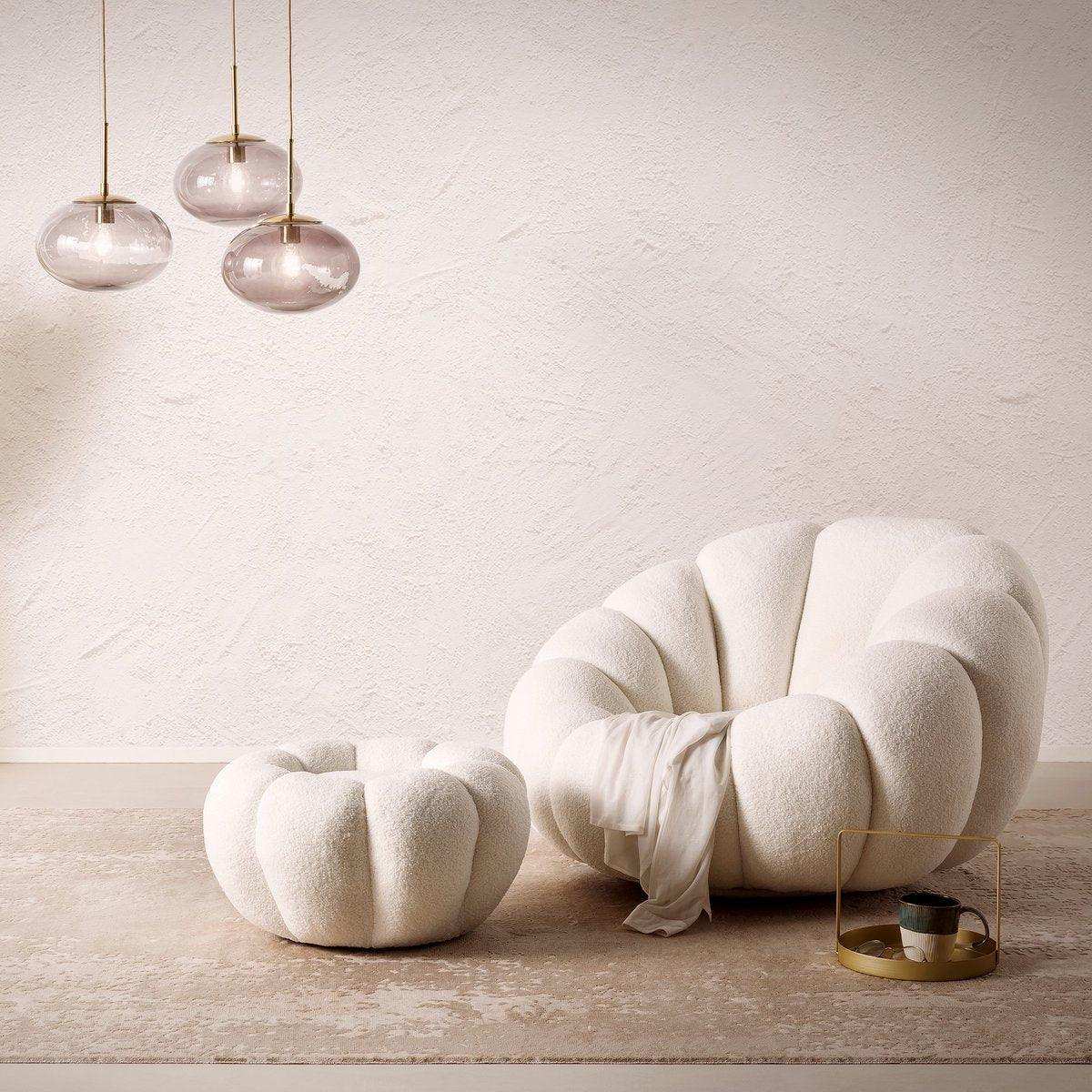 Sessel und Hocker Set aus Teddyfell Weiß - HomeDesign Knaus
