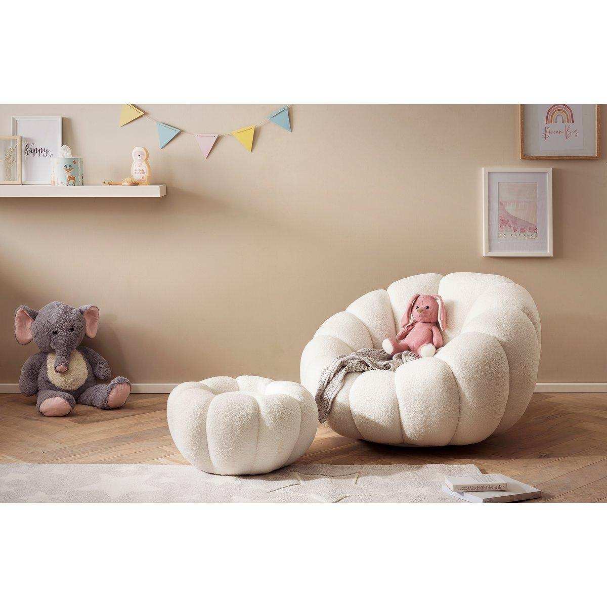 Sessel und Hocker Set aus Teddyfell Weiß - HomeDesign Knaus