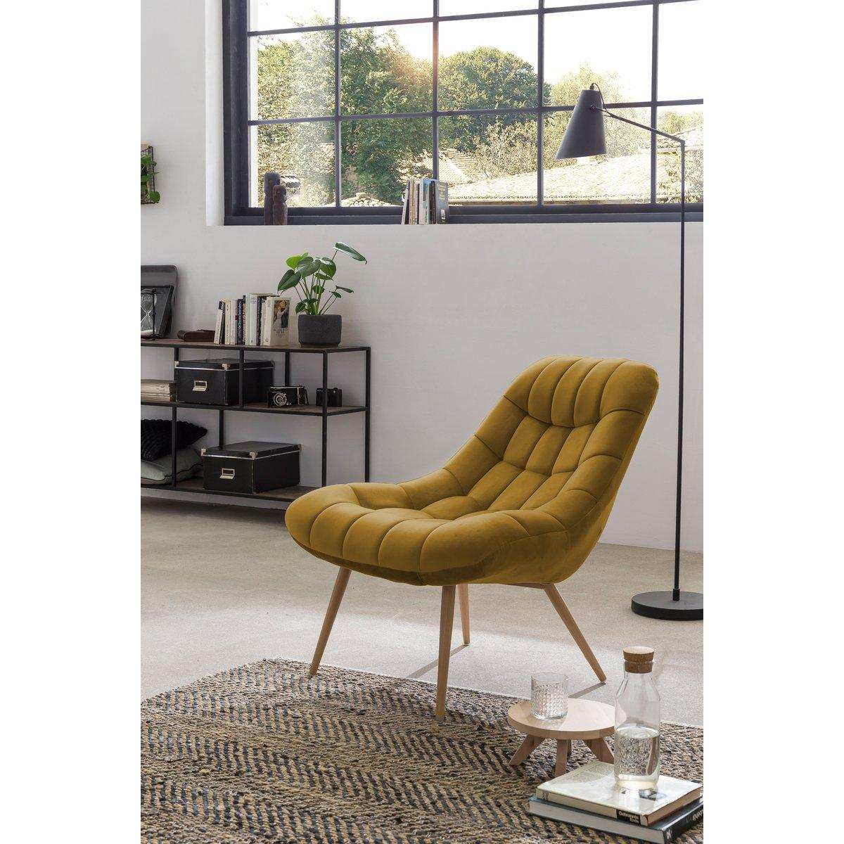 Sessel XXL Samt gelb Metall Holzoptik - HomeDesign Knaus