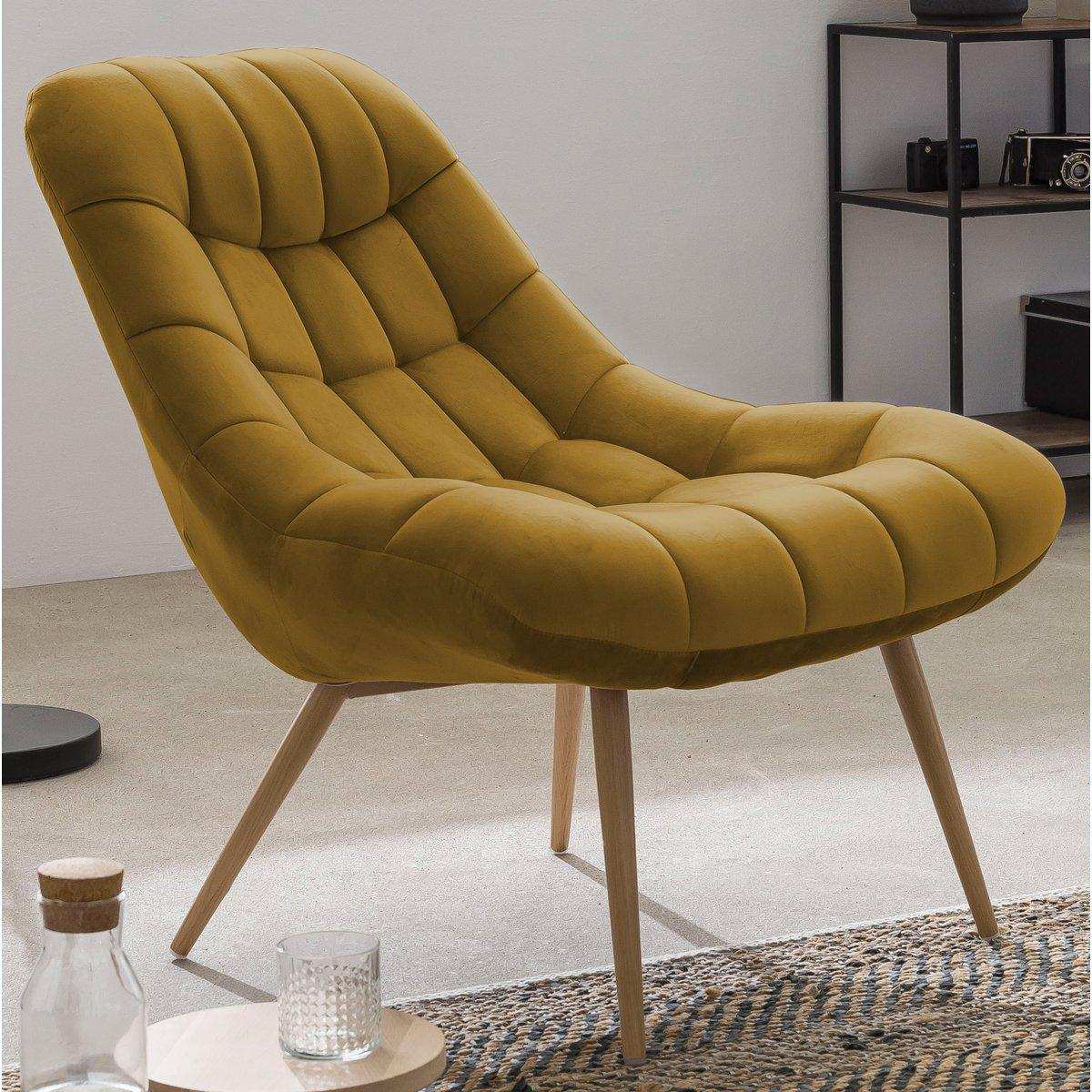 Sessel XXL Samt gelb Metall Holzoptik - HomeDesign Knaus