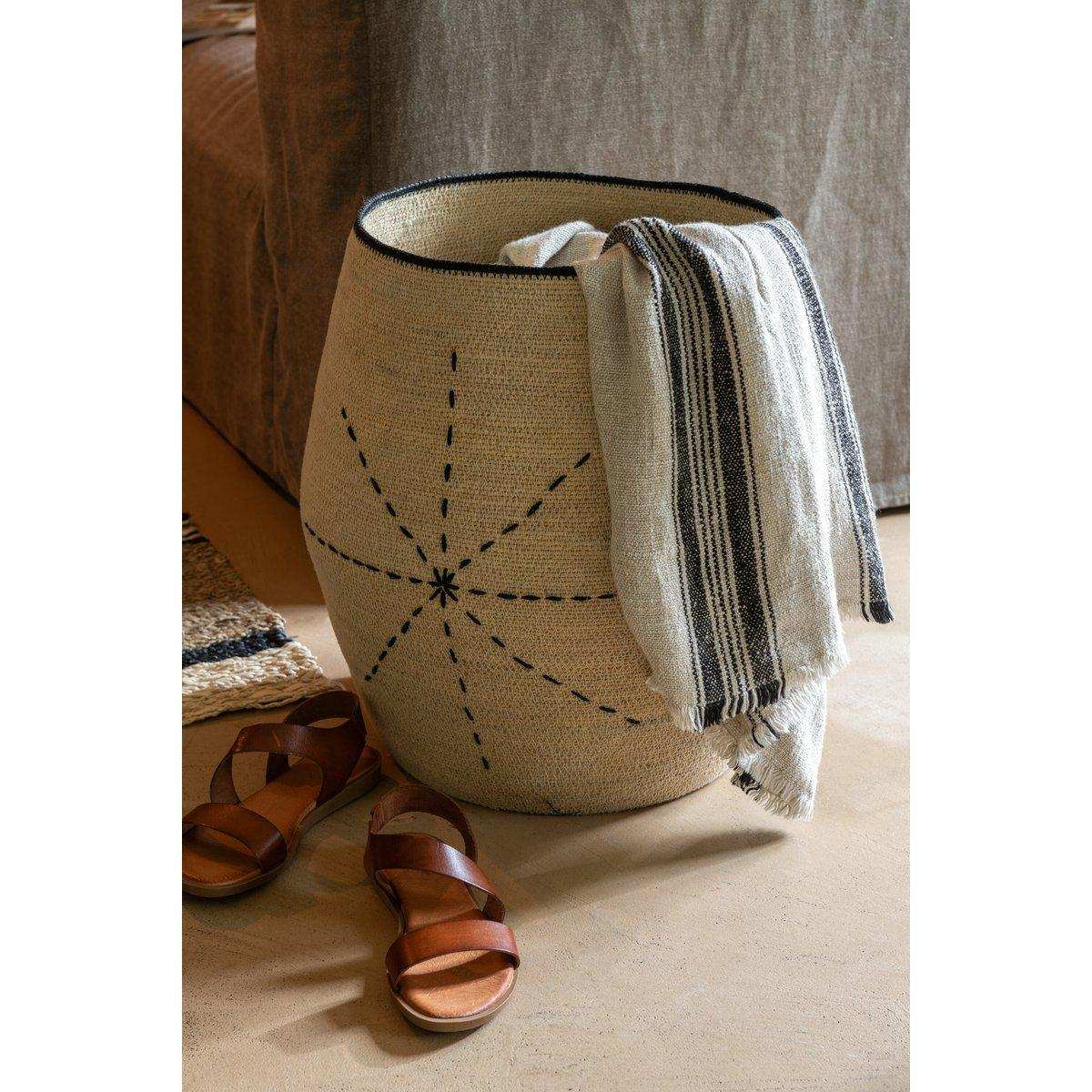Set mit 3 Korbsternen mit gepunkteten Linien, Seegras, Natur/Schwarz - HomeDesign Knaus
