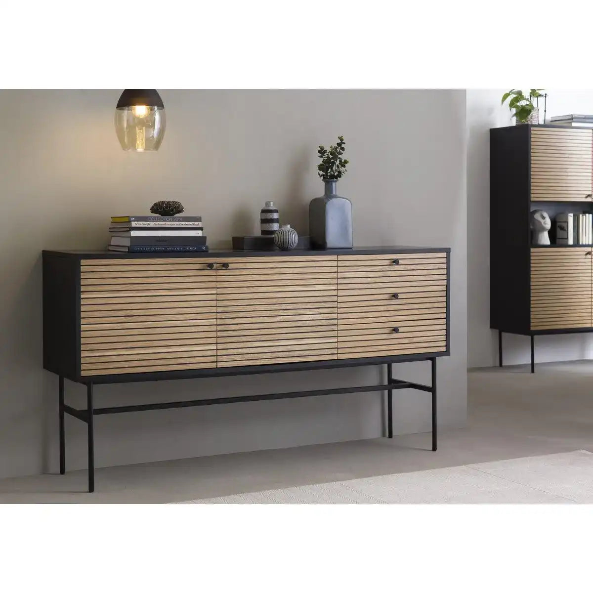 Sideboard Schwarz/Eiche Echtholzfurnier - HomeDesign Knaus