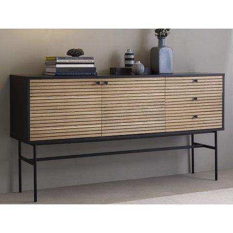 Sideboard Schwarz/Eiche Echtholzfurnier - HomeDesign Knaus
