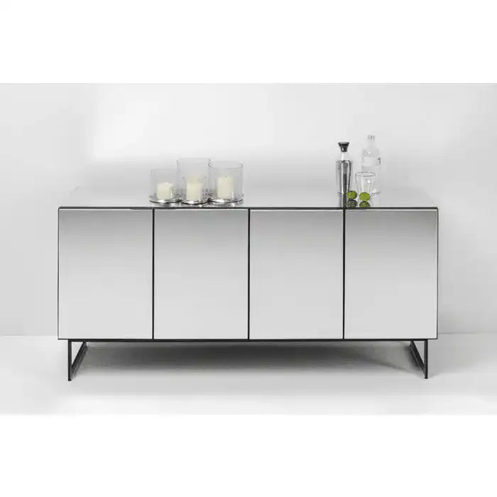 Sideboard Soran Schwarz verspiegelt mit vier Türen Stahl 160 cm - HomeDesign Knaus