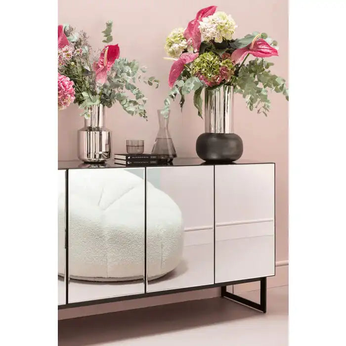 Sideboard Soran Schwarz verspiegelt mit vier Türen Stahl 160 cm - HomeDesign Knaus
