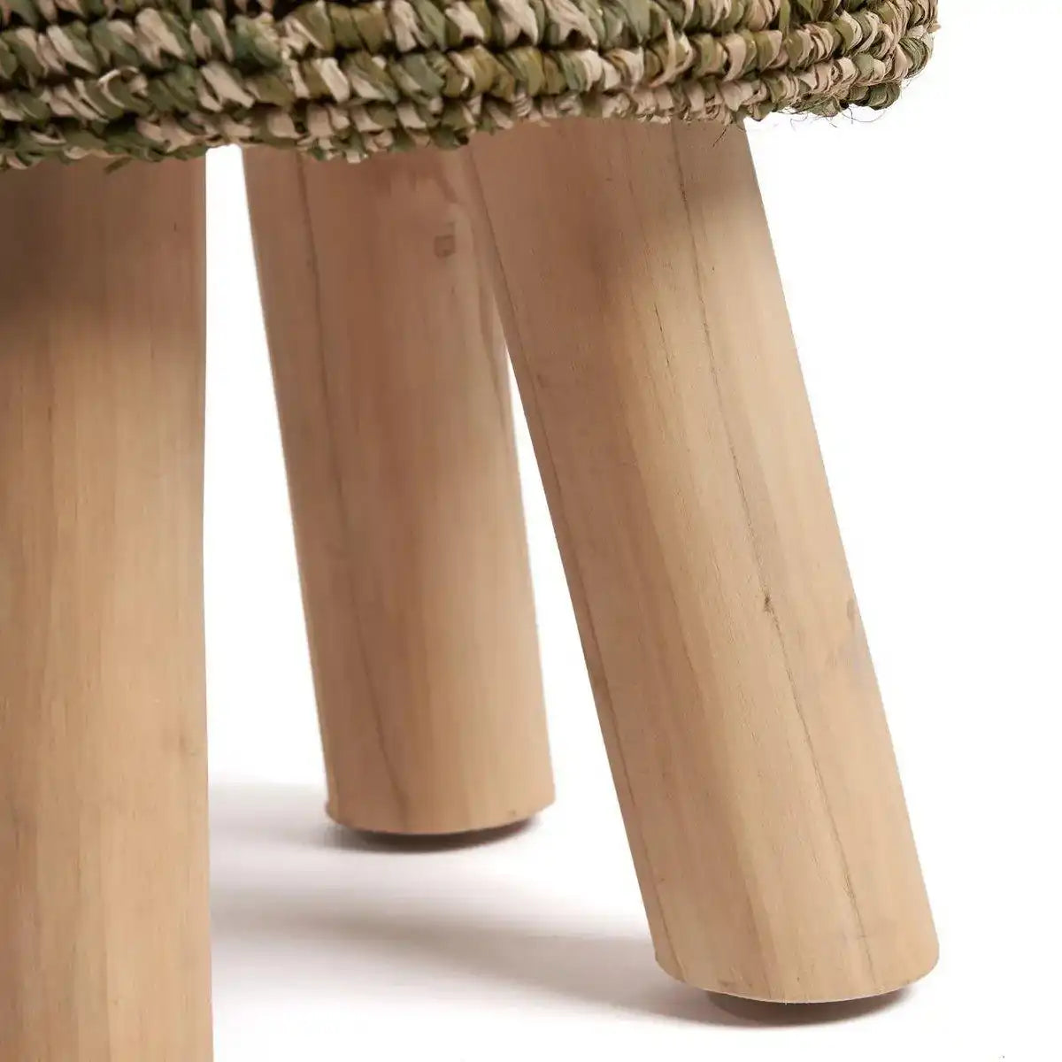 Sitzhocker Raffia-Hocker Dschungelgrün Teakholz - HomeDesign Knaus
