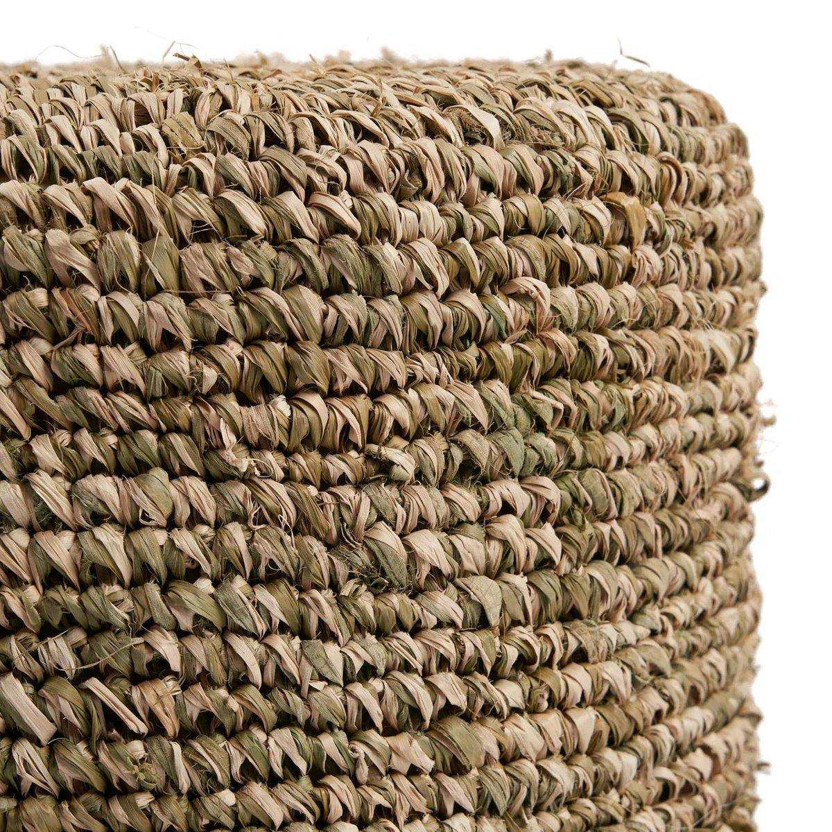 Sitzhocker Raffia-Hocker Dschungelgrün Teakholz - HomeDesign Knaus