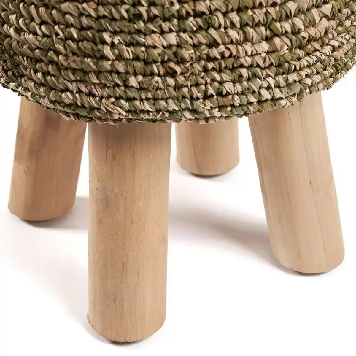 Sitzhocker Raffia-Hocker Dschungelgrün Teakholz - HomeDesign Knaus