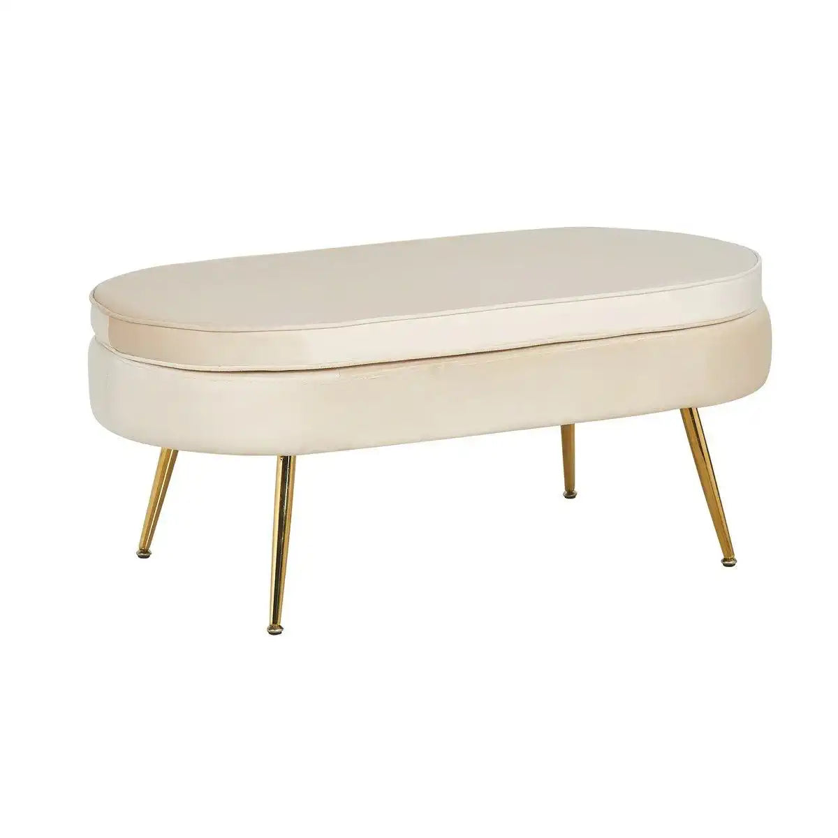 Sitzpouf oval aus Samt Beige - HomeDesign Knaus