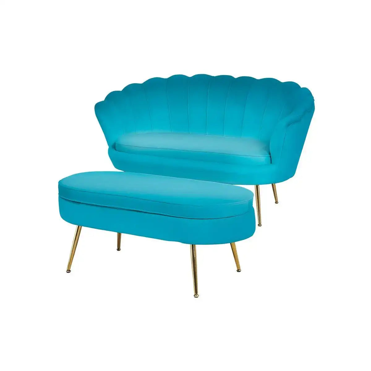 Sitzpouf oval aus Samt Blau - HomeDesign Knaus