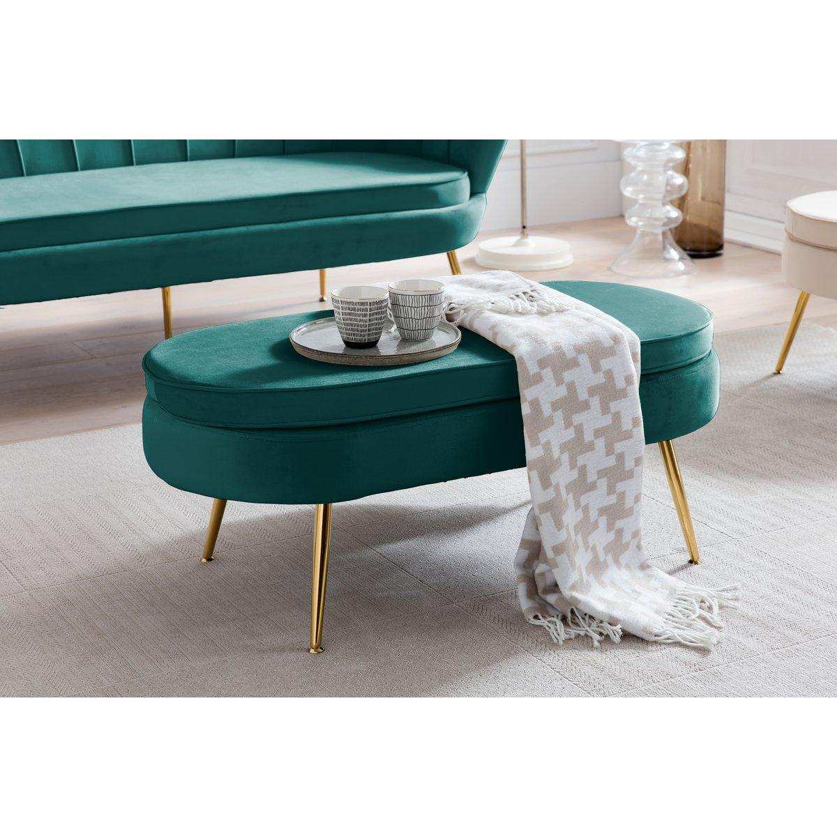 Sitzpouf oval aus Samt Grün - HomeDesign Knaus