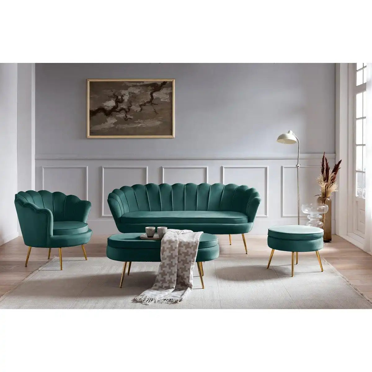 Sitzpouf oval aus Samt Grün - HomeDesign Knaus