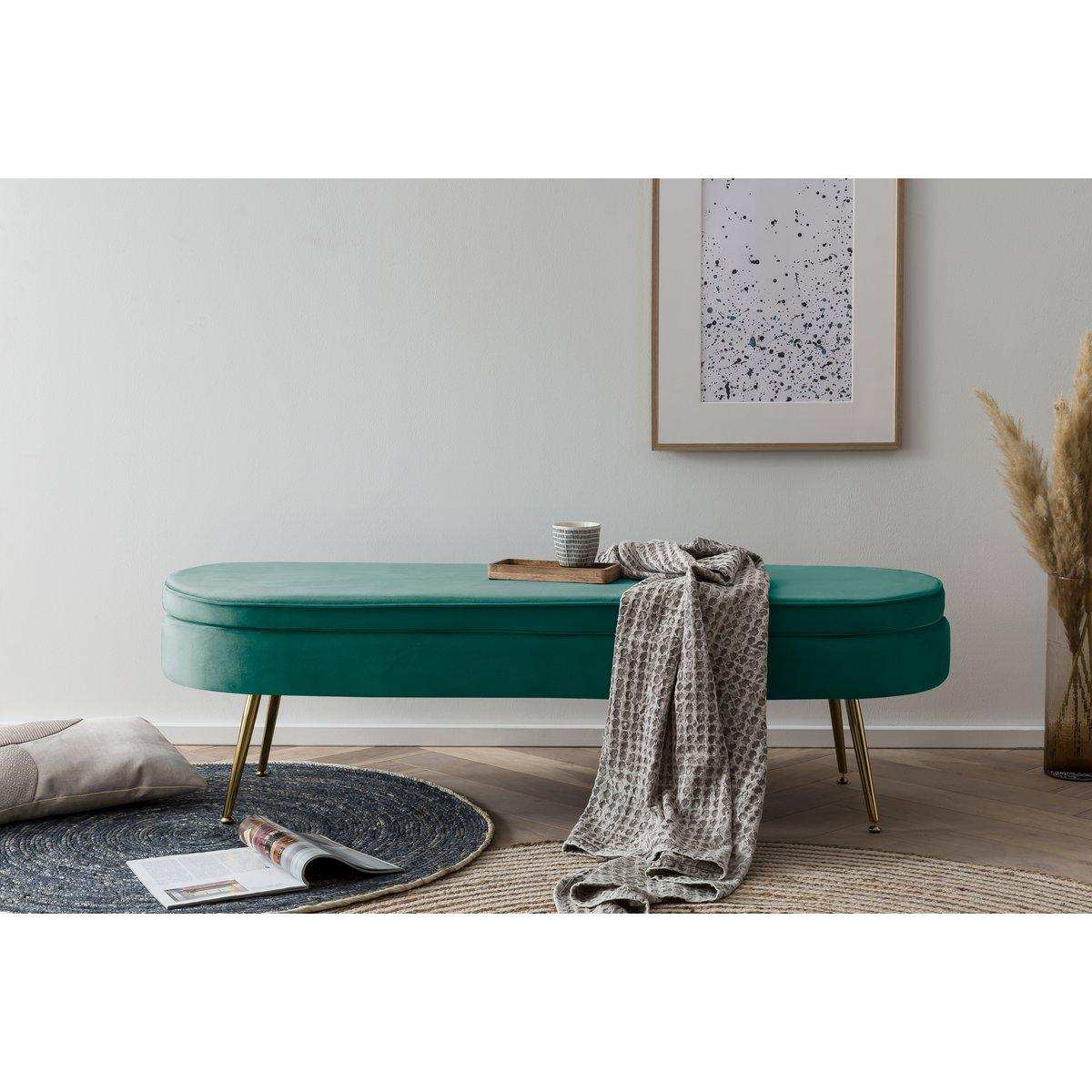 Sitzpouf oval lang aus Samt Grün - HomeDesign Knaus