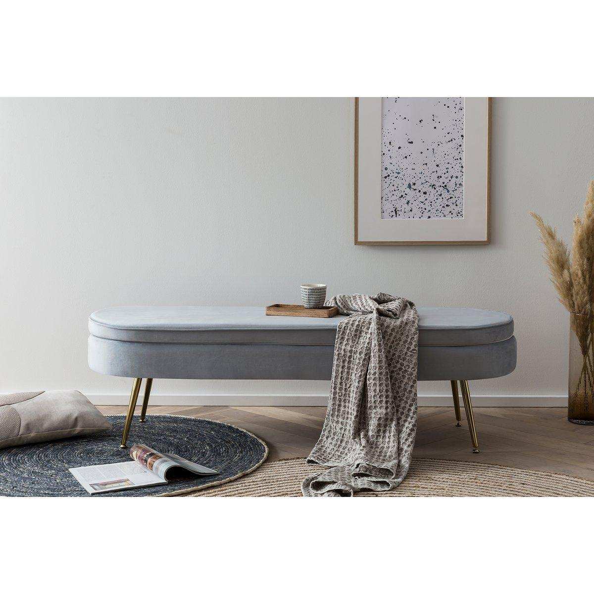 Sitzpouf oval lang aus Samt Hellgrau - HomeDesign Knaus