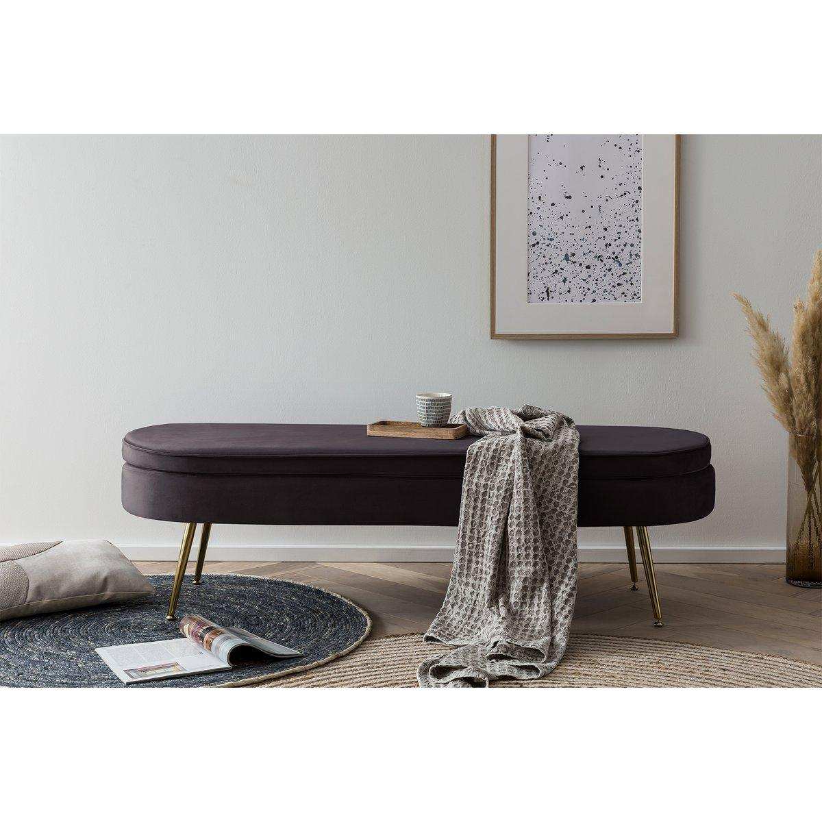 Sitzpouf oval lang aus Samt Schwarz - HomeDesign Knaus