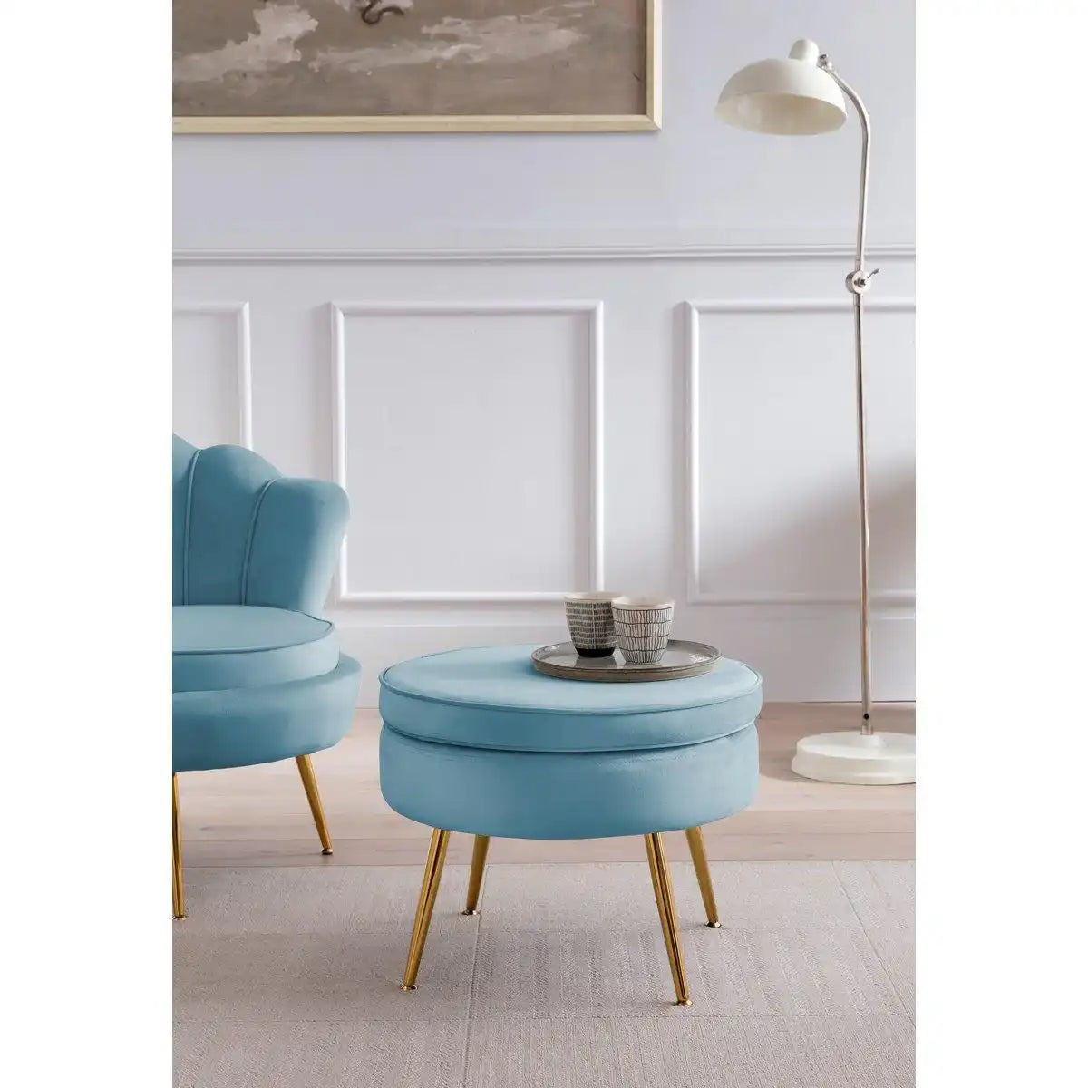Sitzpouf rund aus Samt Blau - HomeDesign Knaus
