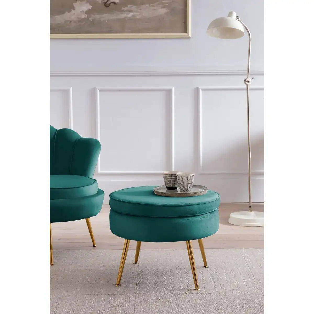 Sitzpouf rund aus Samt Grün - HomeDesign Knaus