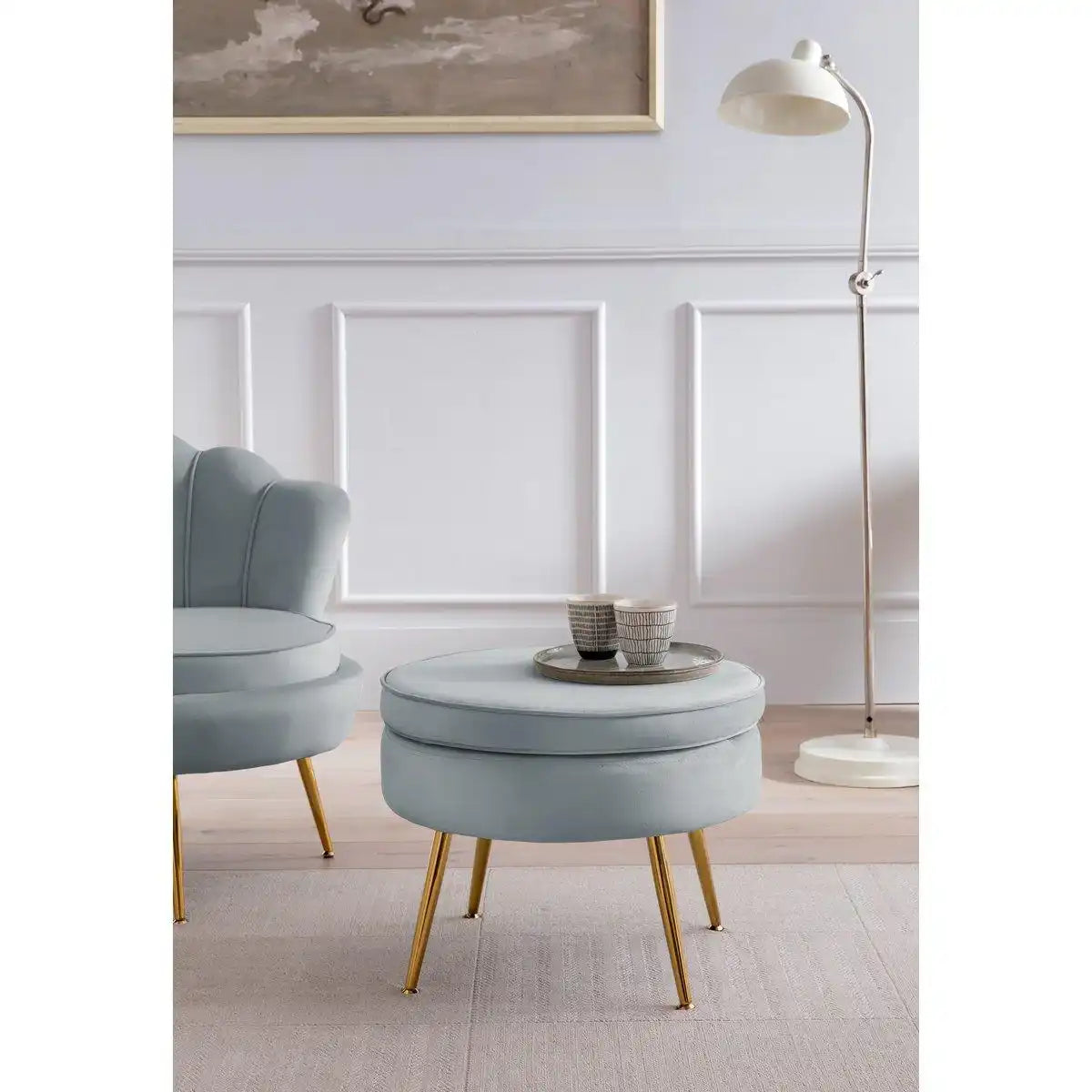 Sitzpouf rund aus Samt Hellgrau - HomeDesign Knaus