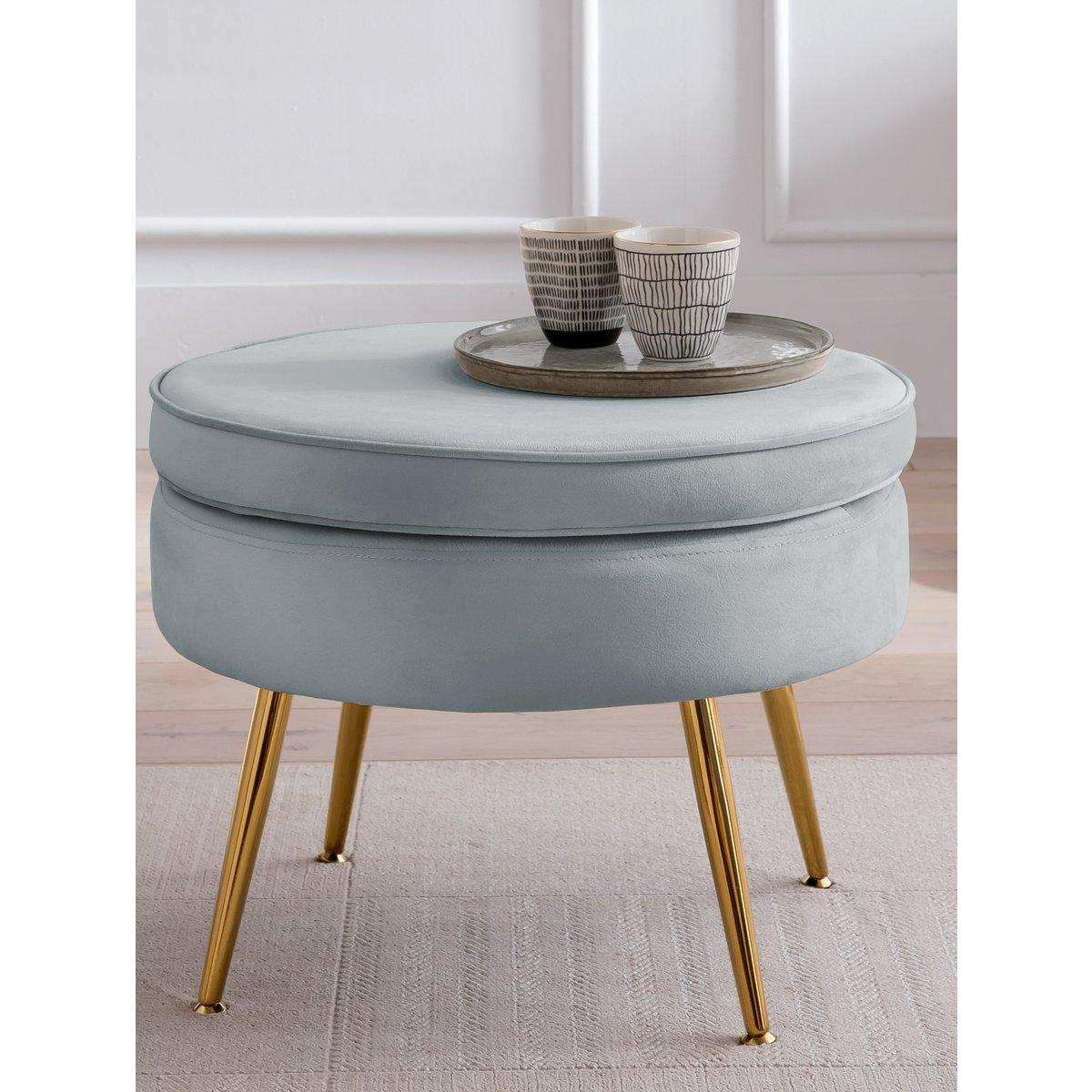 Sitzpouf rund aus Samt Hellgrau - HomeDesign Knaus