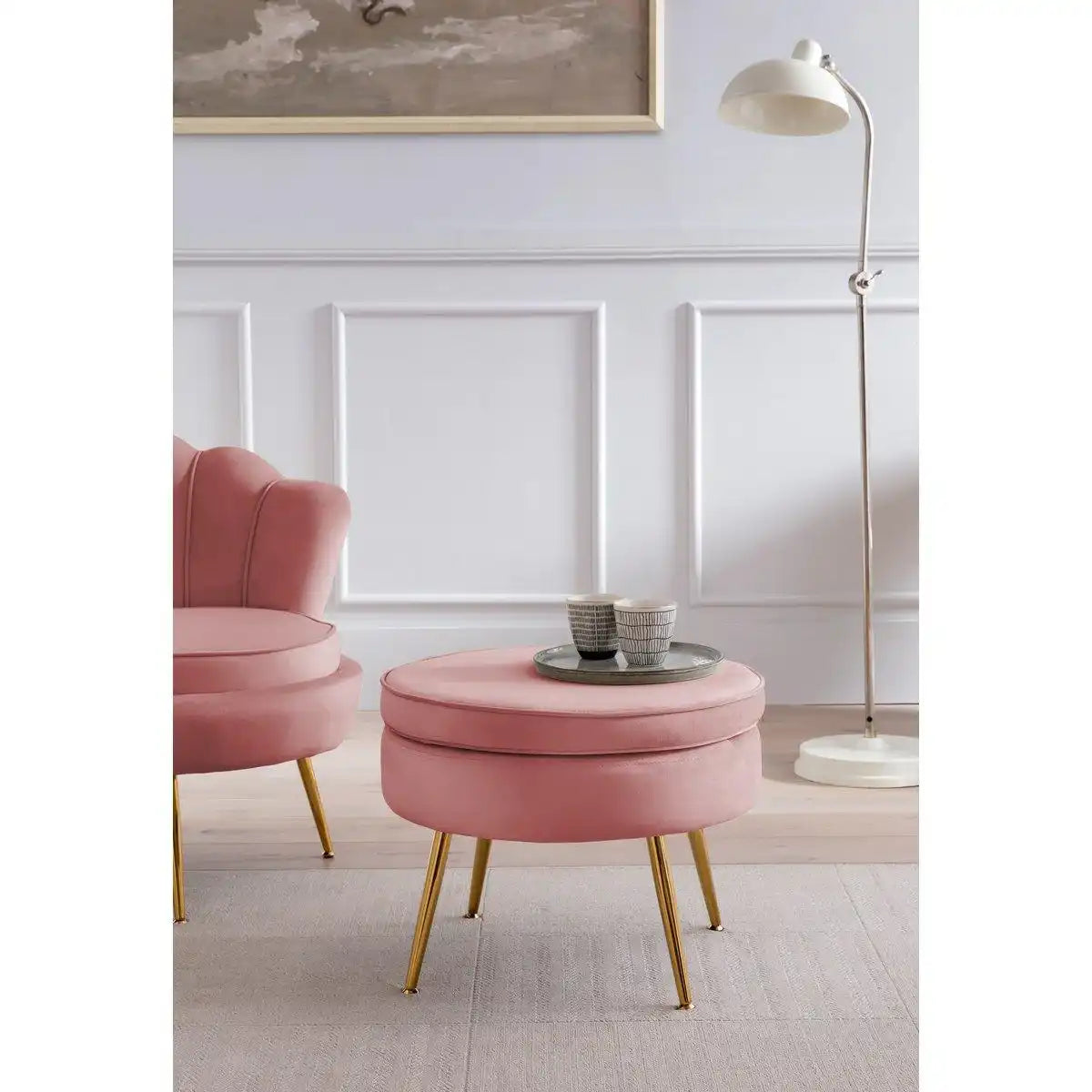Sitzpouf rund aus Samt Rose - HomeDesign Knaus