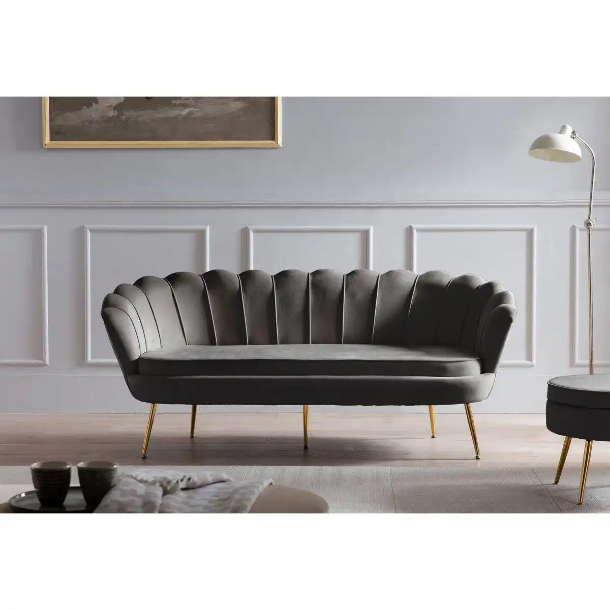 Sitzpouf rund aus Samt Schwarz - HomeDesign Knaus