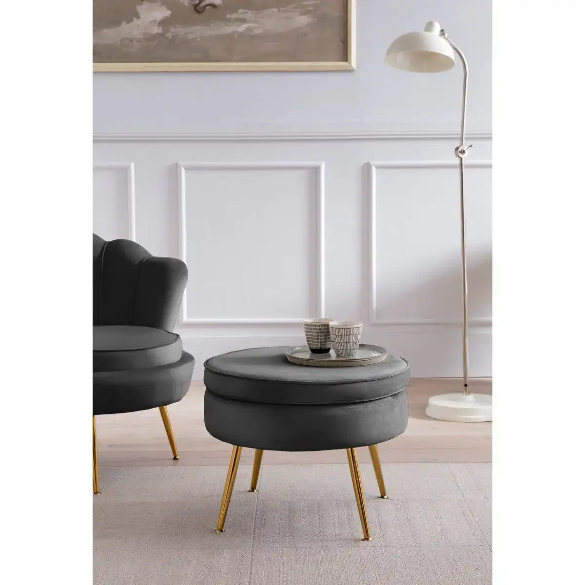 Sitzpouf rund aus Samt Schwarz - HomeDesign Knaus