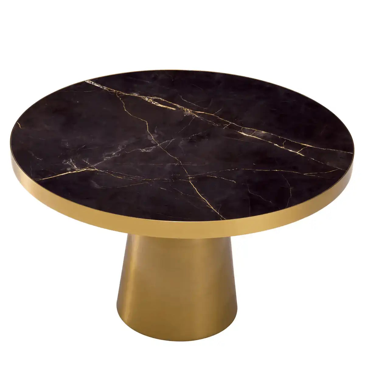 Soren Couchtisch Gebürstetes Messingfinish schwarzer Keramik Marmor 80 cm - HomeDesign Knaus