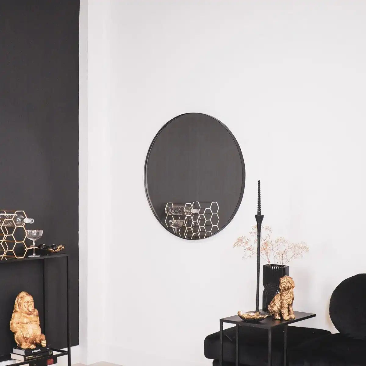 Spiegel – Runder Wandspiegel – Metall – Schwarz – Ø80 cm - HomeDesign Knaus