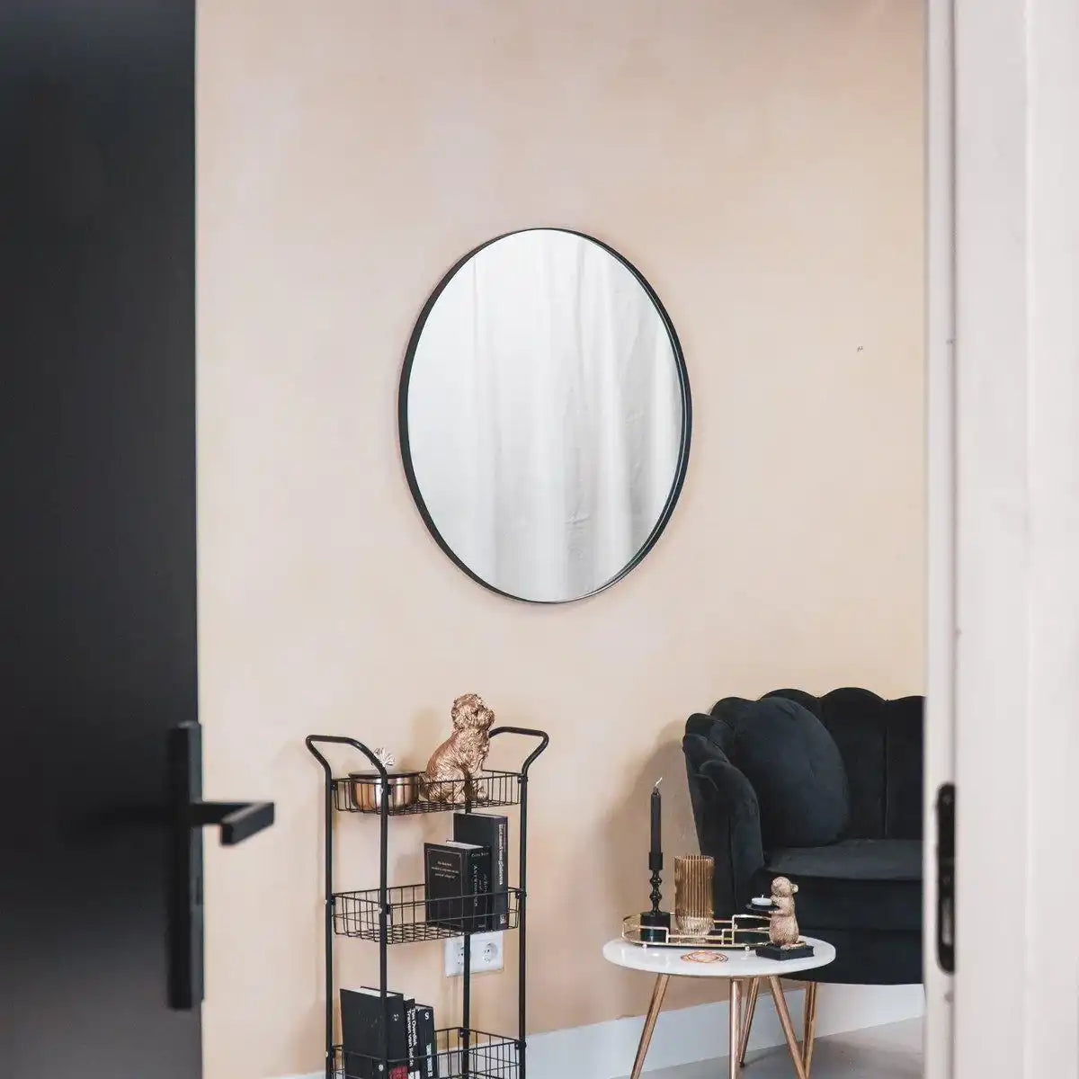 Spiegel – Runder Wandspiegel – Metall – Schwarz – Ø80 cm - HomeDesign Knaus