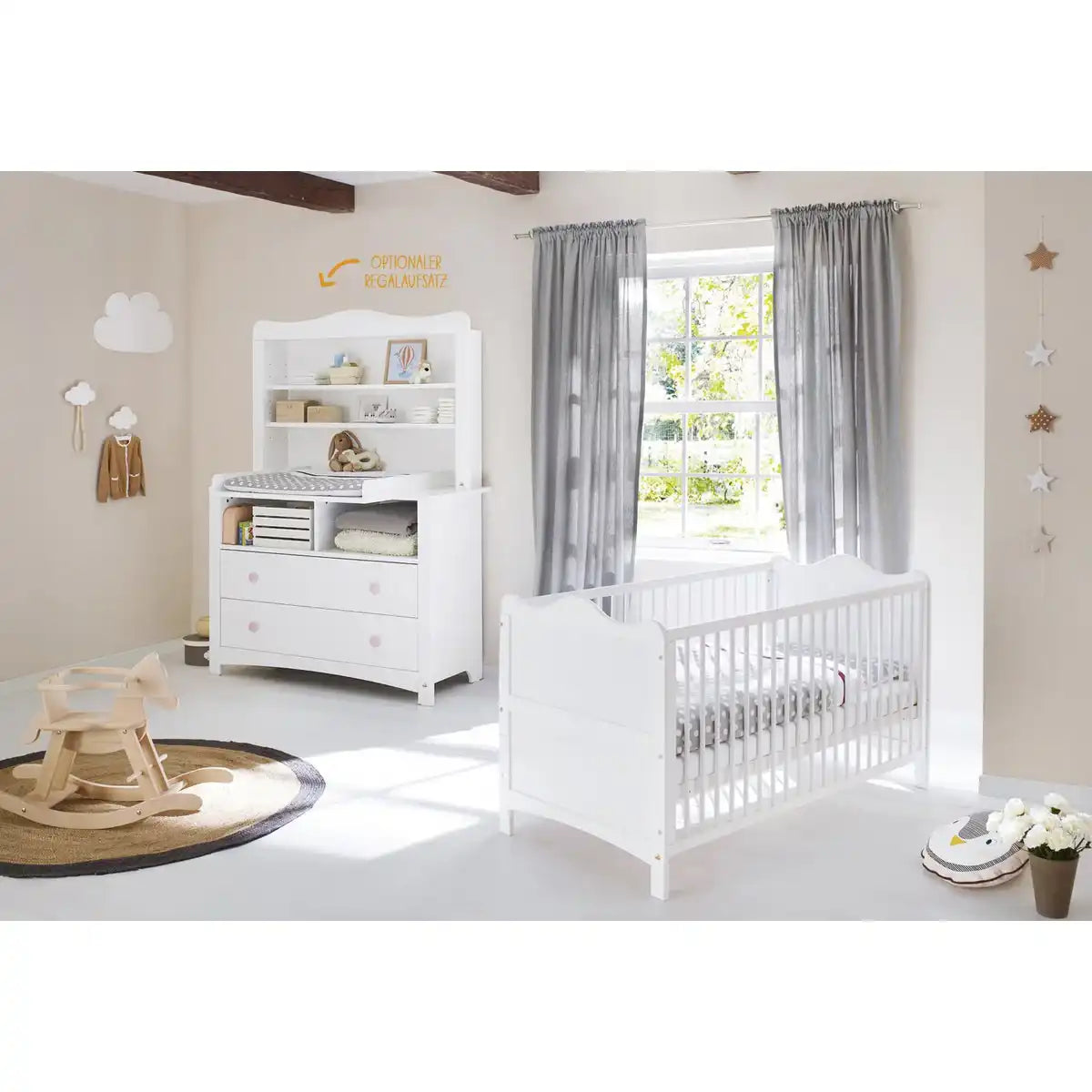 Starter-Set 'Florentina' extrabreit, inkl. extra breites Regal
3-teilig: Kinderbett, extra breite Wickelkommode inkl. Extra breites Regal - HomeDesign Knaus