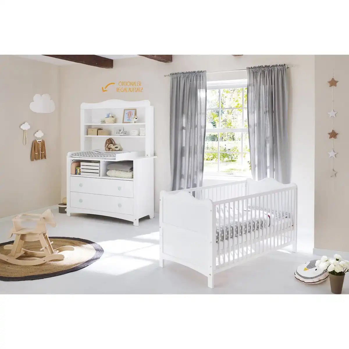 Starter-Set 'Florentina' extrabreit, inkl. extra breites Regal
3-teilig: Kinderbett, extra breite Wickelkommode inkl. Extra breites Regal - HomeDesign Knaus